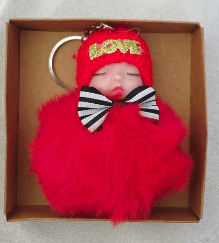 Sevimli ponpon bebek kırmızı anahtarlık çanta aksesuarı