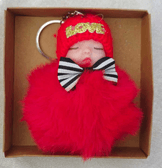 Sevimli ponpon bebek kırmızı anahtarlık çanta aksesuarı