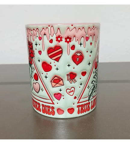 Doğru aşk asla ölmez sevgililer günü özel baskı büyük boy porselen kupa