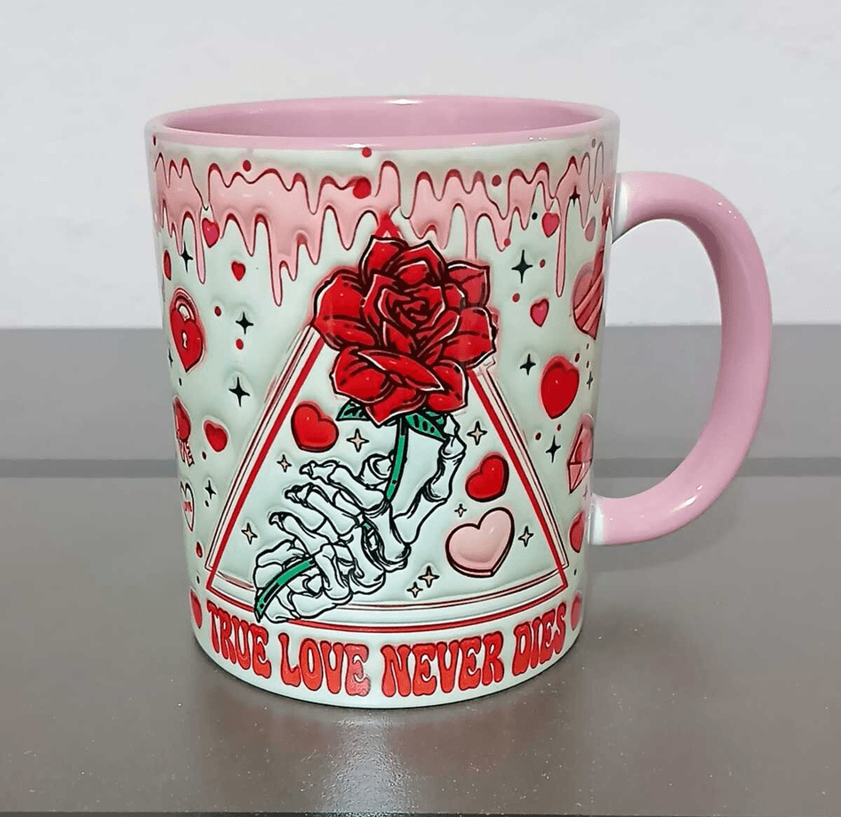 Doğru aşk asla ölmez sevgililer günü özel baskı büyük boy porselen kupa