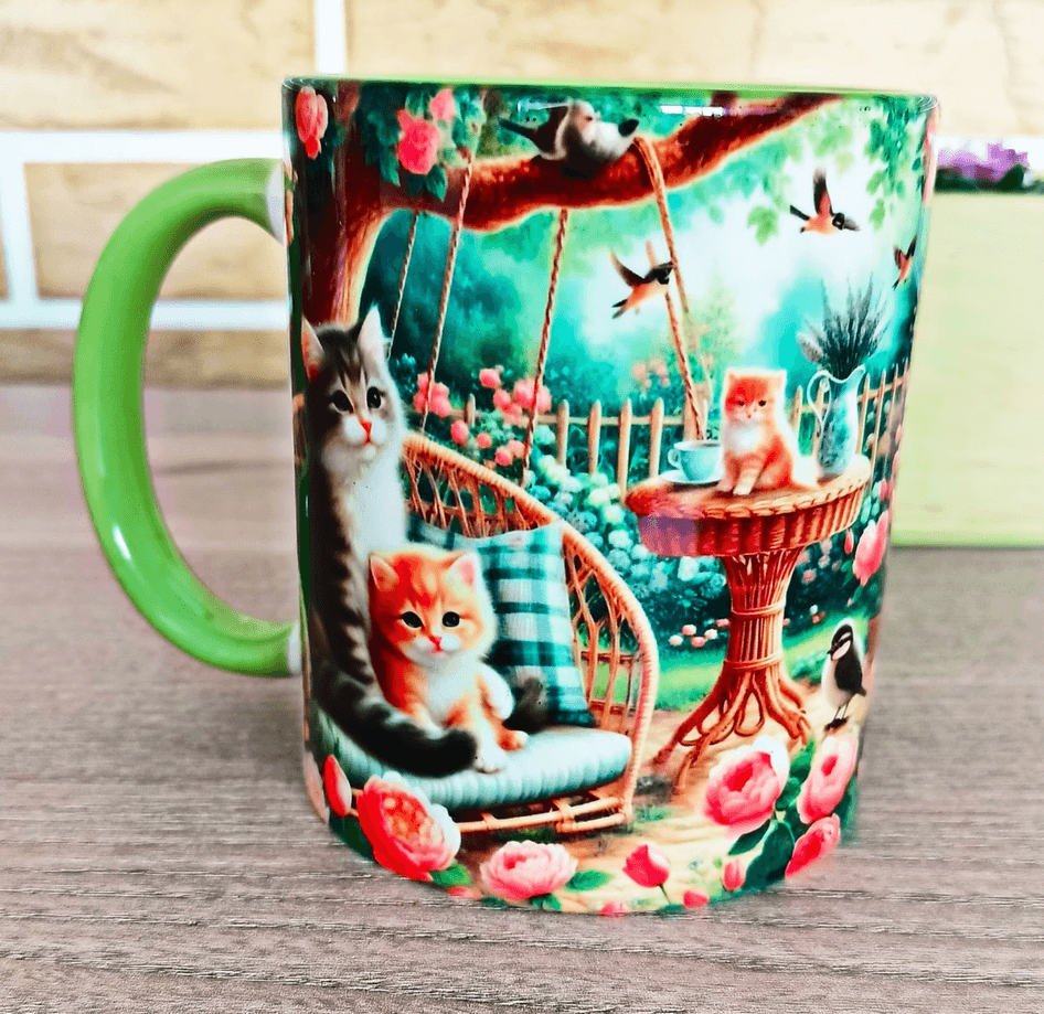 Sevimli kedi vintage baskı büyük boy porselen kupa