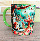 Sevimli kedi vintage baskı büyük boy porselen kupa