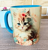 Sevimli kedi vintage baskı büyük boy porselen kupa