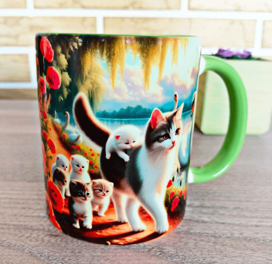 Sevimli kedi vintage baskı büyük boy porselen kupa