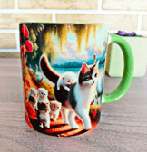 Sevimli kedi vintage baskı büyük boy porselen kupa