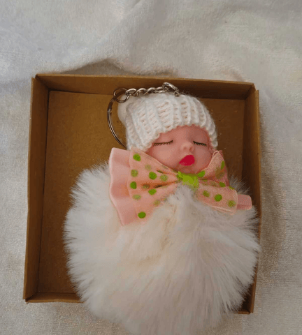 Sevimli ponpon bebek beyaz anahtarlık çanta aksesuarı