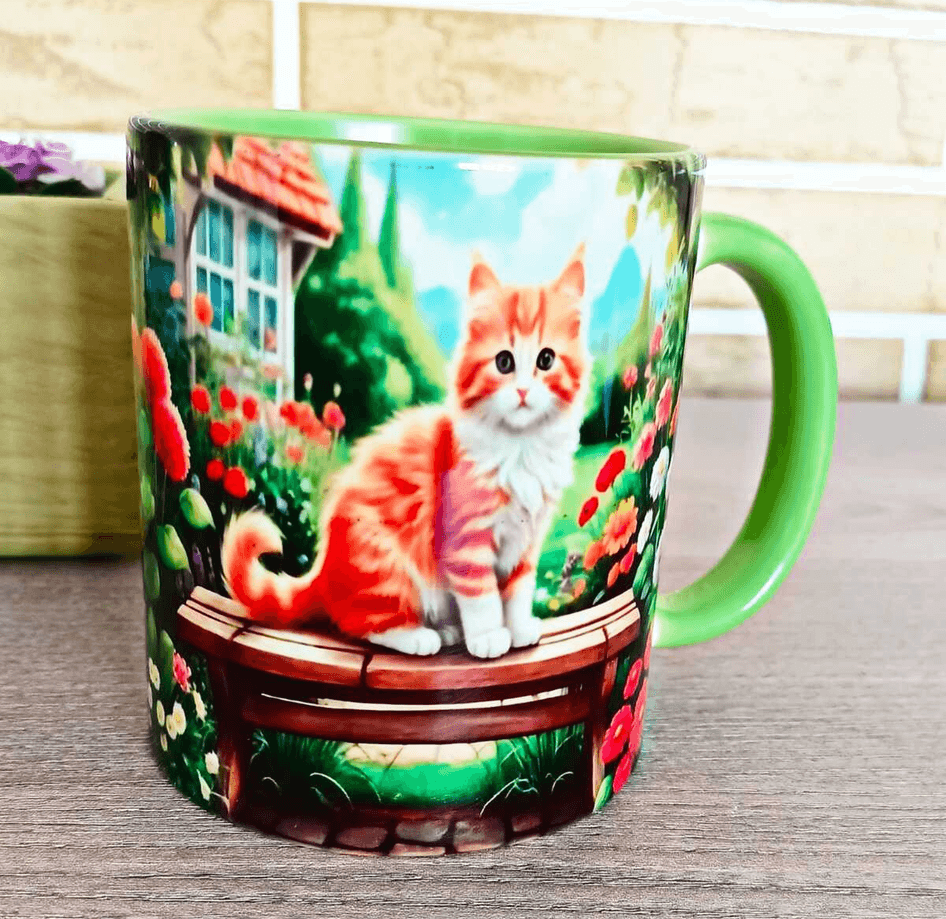 Sevimli kedi vintage baskı büyük boy porselen kupa