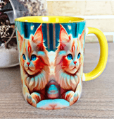 Asil kedi vintage baskı büyük boy porselen kupa