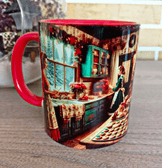 Yılbaşı telaşı vintage baskı büyük boy porselen kupa