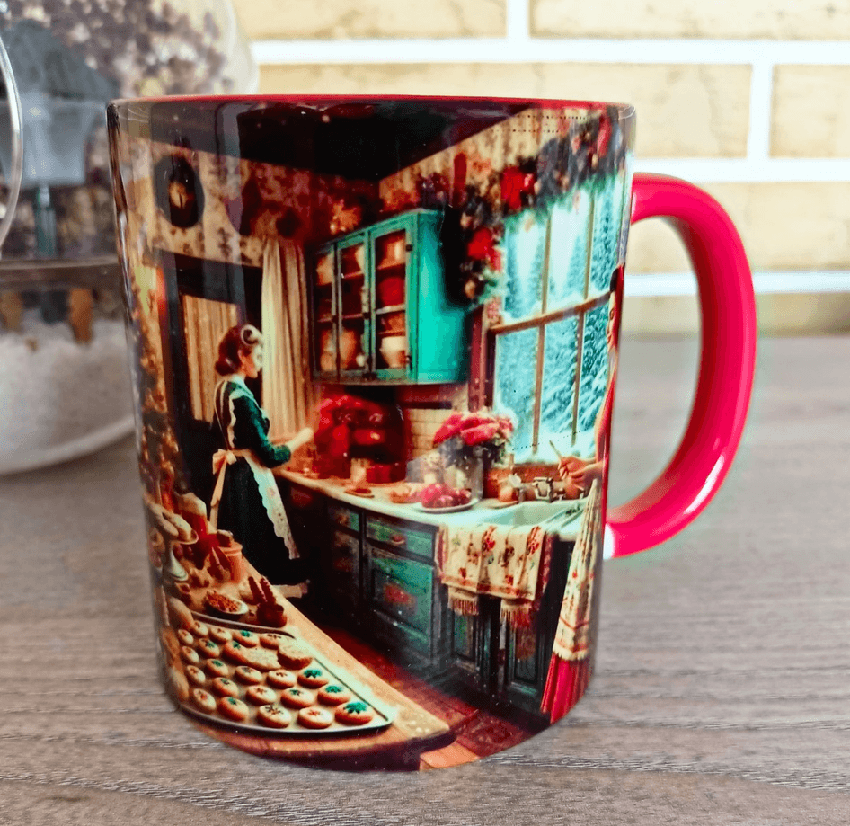 Yılbaşı telaşı vintage baskı büyük boy porselen kupa