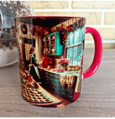 Yılbaşı telaşı vintage baskı büyük boy porselen kupa