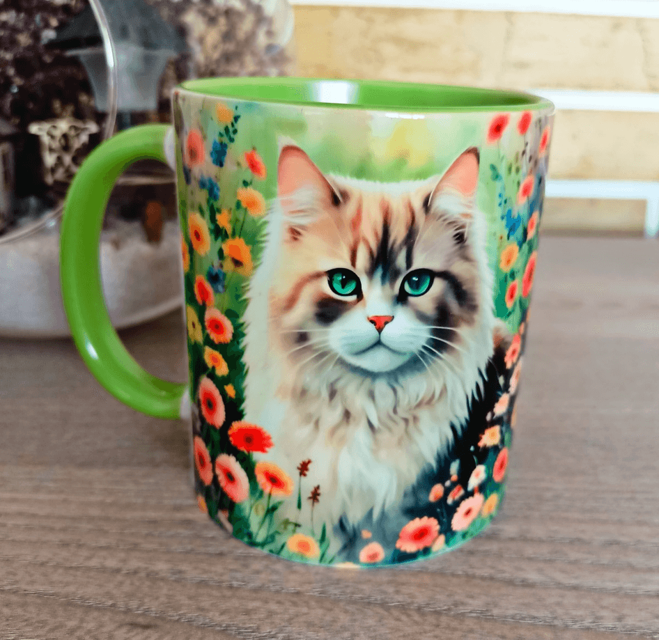 Asil kedi vintage baskı büyük boy porselen kupa