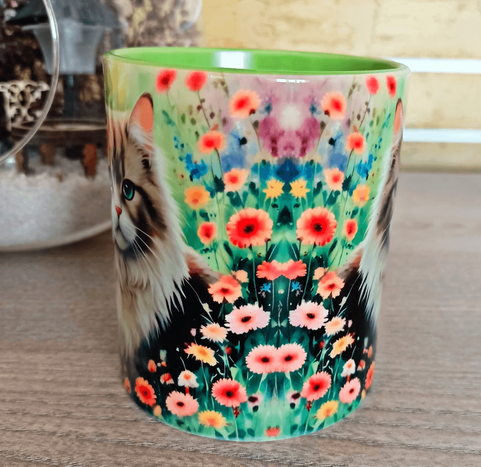 Asil kedi vintage baskı büyük boy porselen kupa