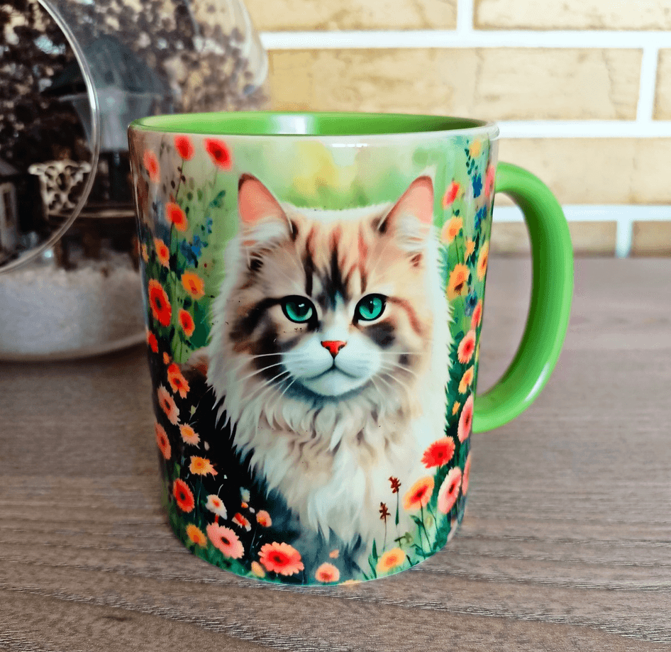 Asil kedi vintage baskı büyük boy porselen kupa