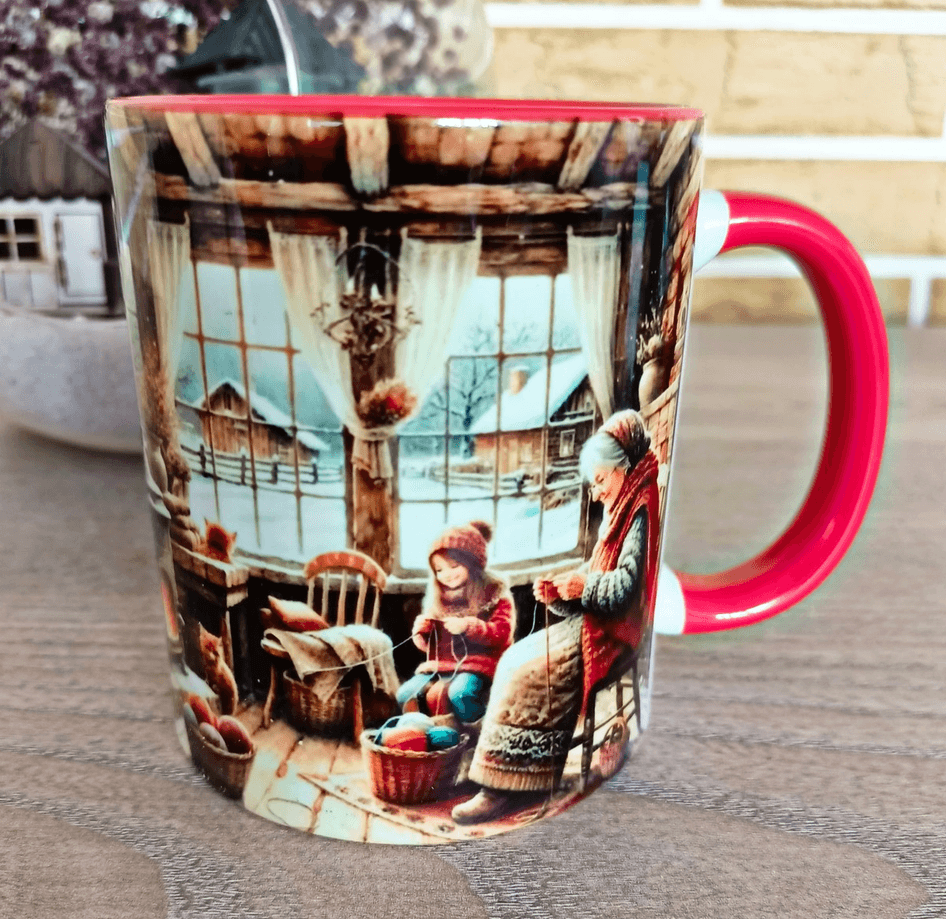 Kış masalı vintage baskı büyük boy porselen kupa