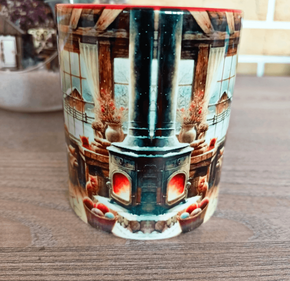 Kış masalı vintage baskı büyük boy porselen kupa