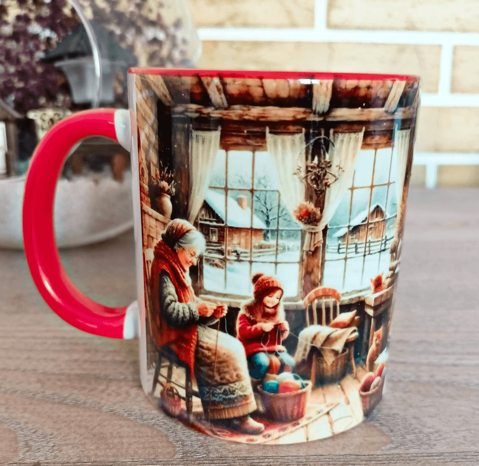 Kış masalı vintage baskı büyük boy porselen kupa