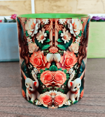 Kedili kız baskı büyük boy porselen kupa