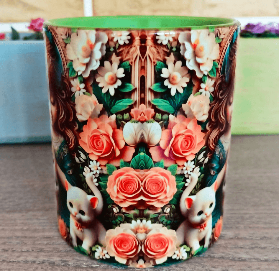 Kedili kız baskı büyük boy porselen kupa