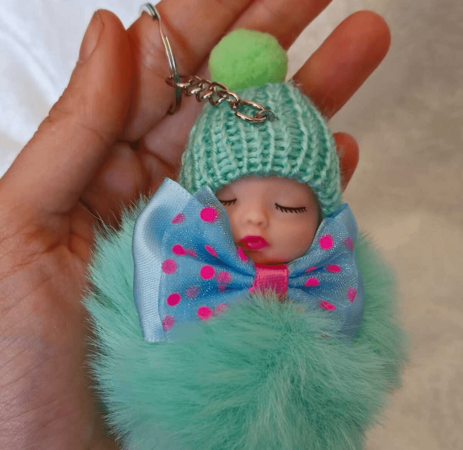 Sevimli ponpon bebek yeşil anahtarlık çanta aksesuarı