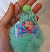 Sevimli ponpon bebek yeşil anahtarlık çanta aksesuarı