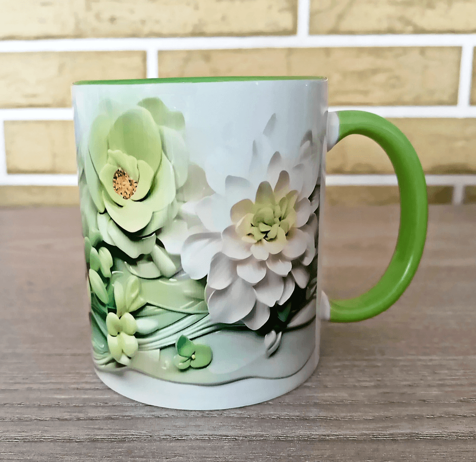 Skulent baskı büyük boy porselen kupa