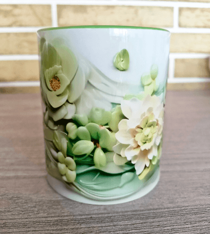 Skulent baskı büyük boy porselen kupa