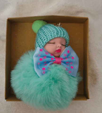 Sevimli ponpon bebek yeşil anahtarlık çanta aksesuarı