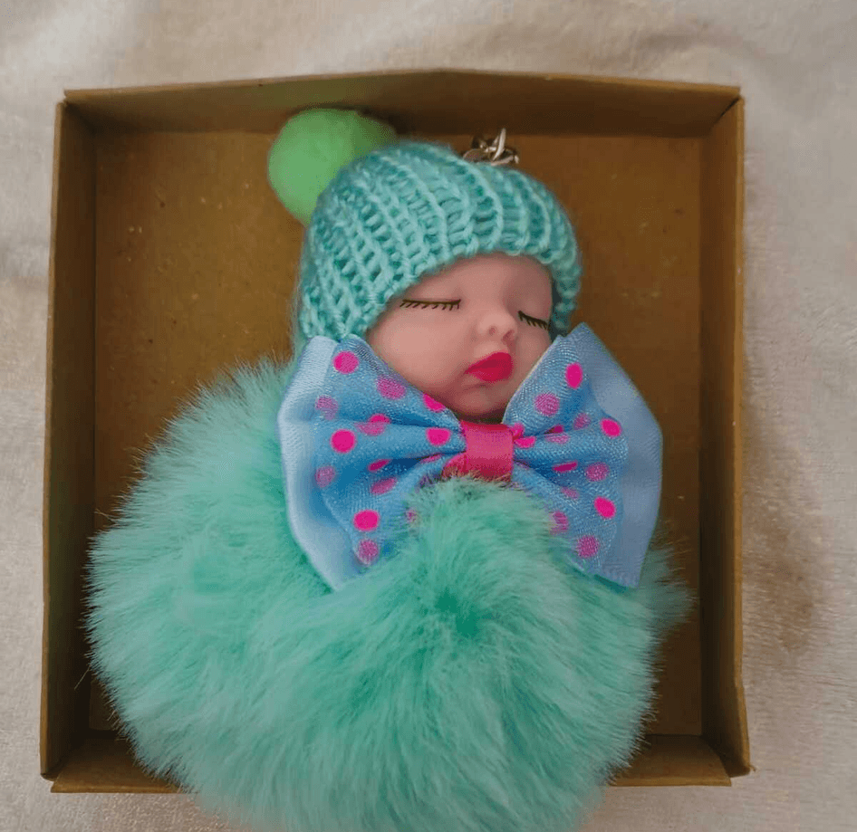 Sevimli ponpon bebek yeşil anahtarlık çanta aksesuarı