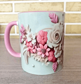 Pembe çiçekler baskı büyük boy porselen kupa