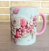 Pembe çiçekler baskı büyük boy porselen kupa