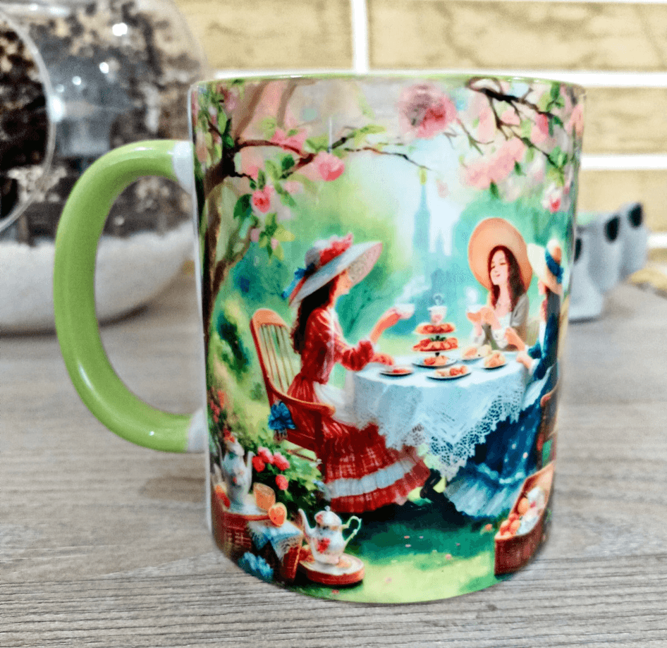 Çay saati vintage baskı büyük boy porselen kupa