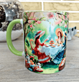 Çay saati vintage baskı büyük boy porselen kupa