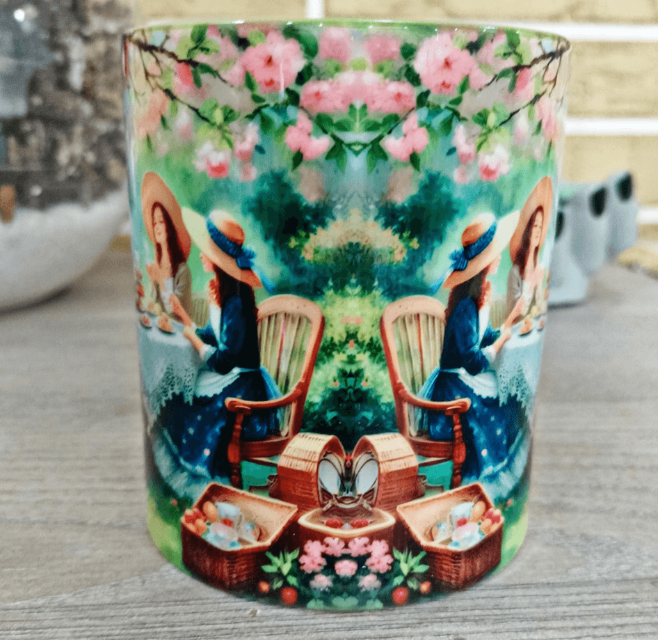 Çay saati vintage baskı büyük boy porselen kupa