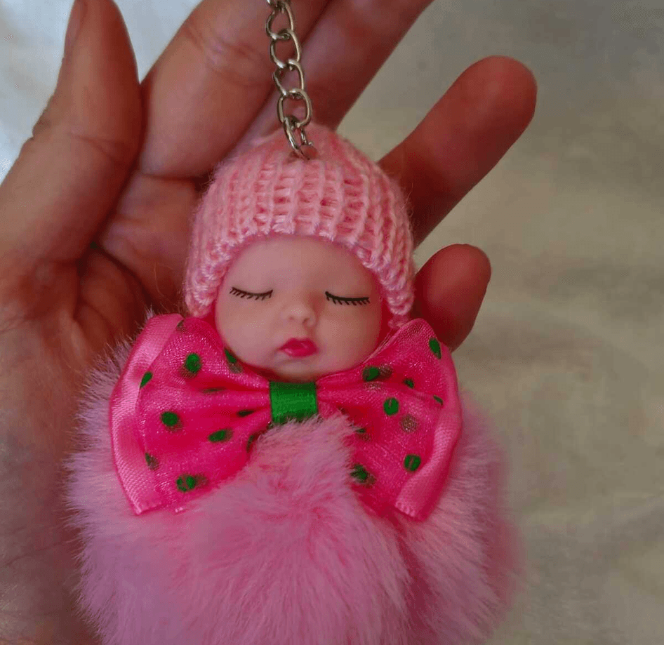 Sevimli ponpon bebek açık pembe anahtarlık çanta aksesuarı