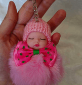 Sevimli ponpon bebek açık pembe anahtarlık çanta aksesuarı