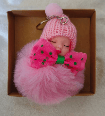 Sevimli ponpon bebek açık pembe anahtarlık çanta aksesuarı