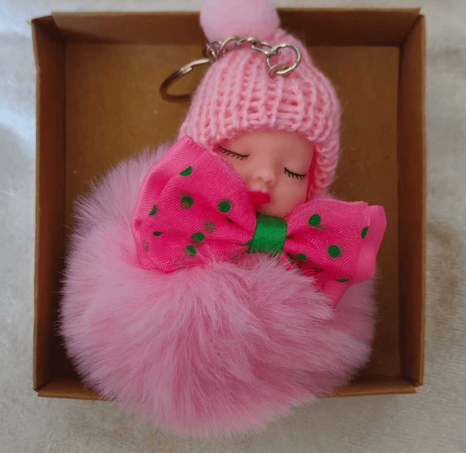 Sevimli ponpon bebek açık pembe anahtarlık çanta aksesuarı