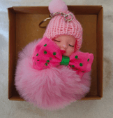 Sevimli ponpon bebek açık pembe anahtarlık çanta aksesuarı