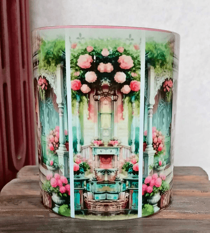 Pembe düş vintage baskı porselen kupa