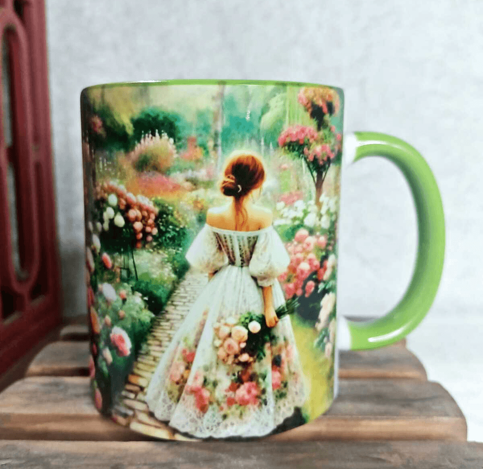 Güllerin içinden vintage baskı büyük boy porselen kupa