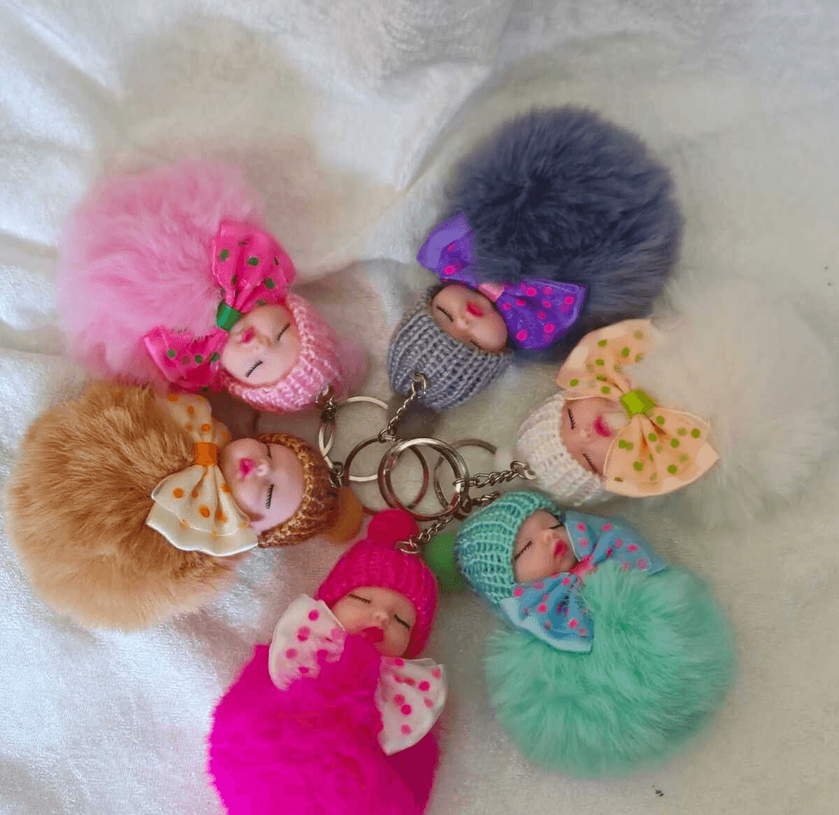 Sevimli ponpon bebek açık pembe anahtarlık çanta aksesuarı