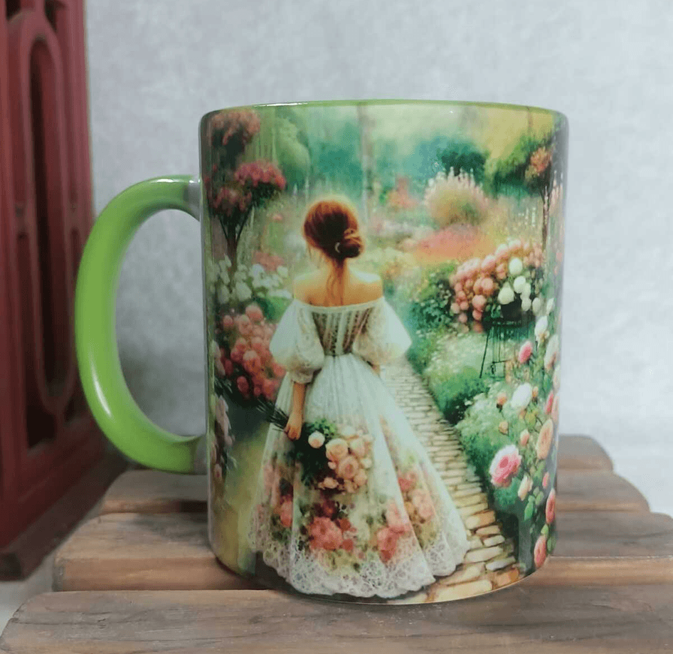 Güllerin içinden vintage baskı büyük boy porselen kupa