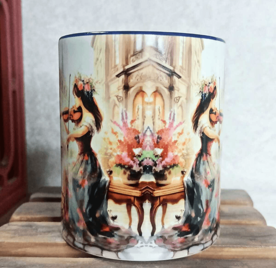 Kemancı kız vintage baskı büyük boy porselen kupa