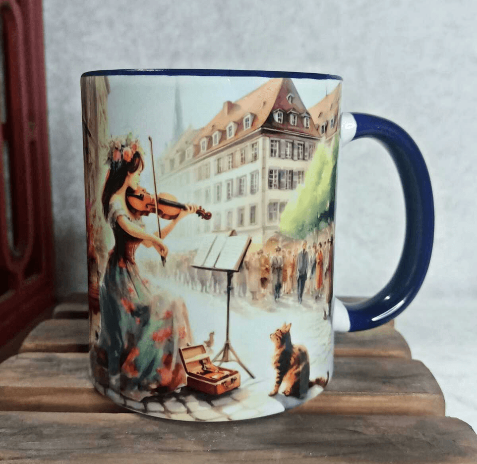 Kemancı kız vintage baskı büyük boy porselen kupa