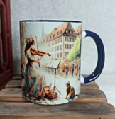 Kemancı kız vintage baskı büyük boy porselen kupa