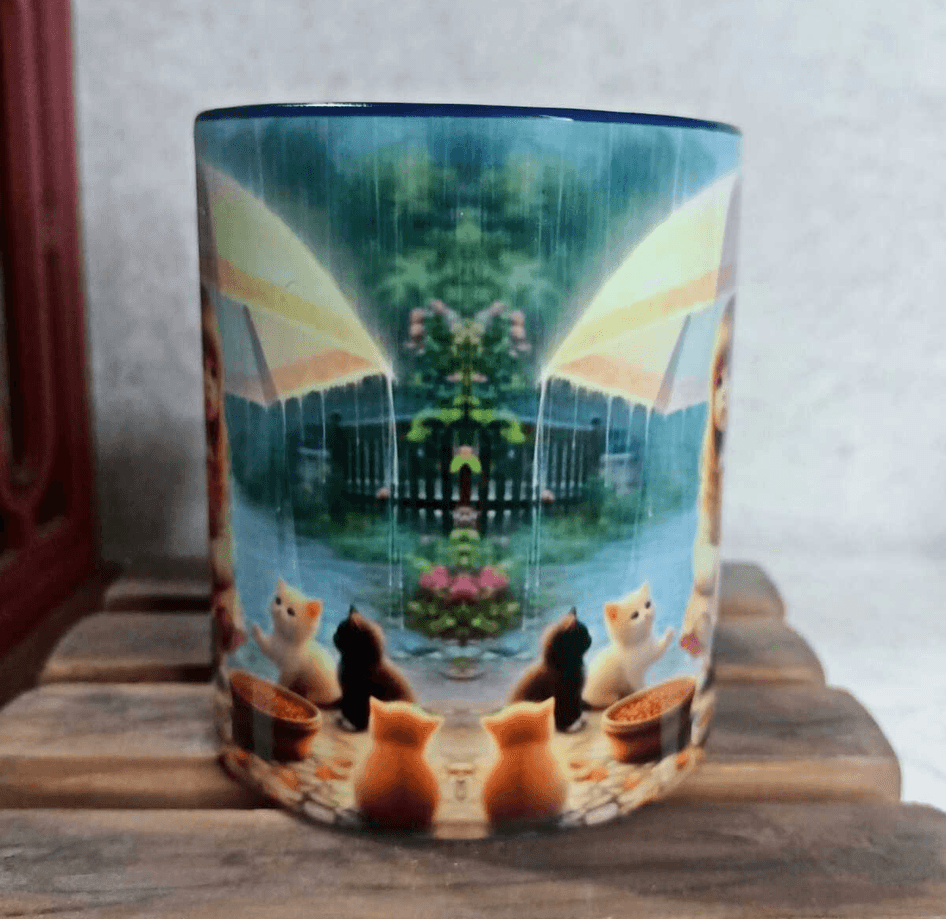 Kedili kız vintage baskı büyük boy porselen kupa