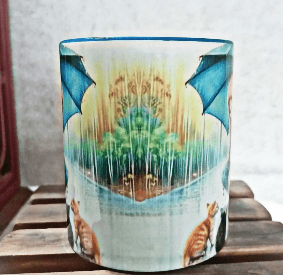 Kedili kız vintage baskı büyük boy porselen kupa