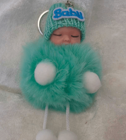 Sevimli ponpon bebek yeşil anahtarlık çanta aksesuarı