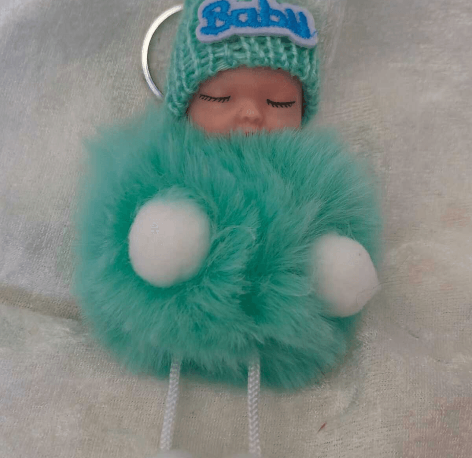 Sevimli ponpon bebek yeşil anahtarlık çanta aksesuarı